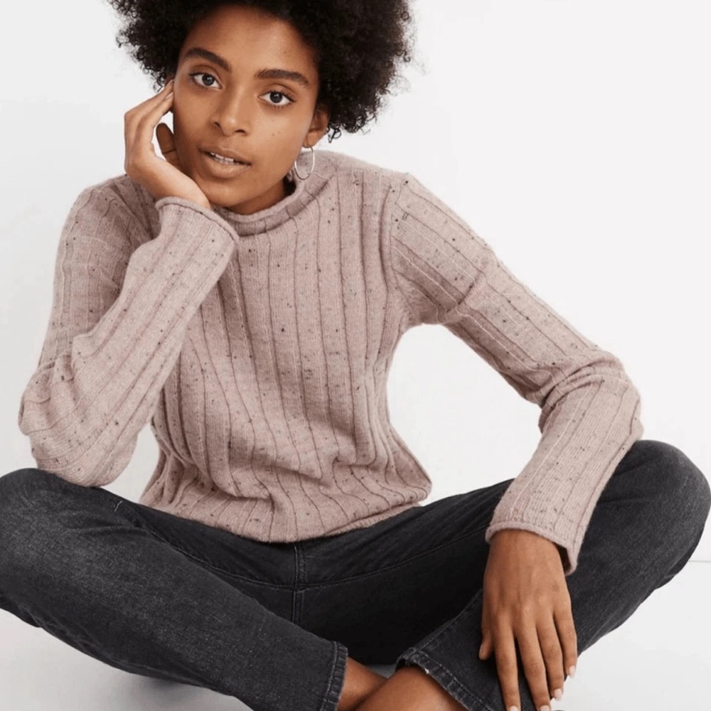 Madewell Donegal Mauve Pink Evercrest Mock Neck Speckled Turtleneck Sweater Sz S